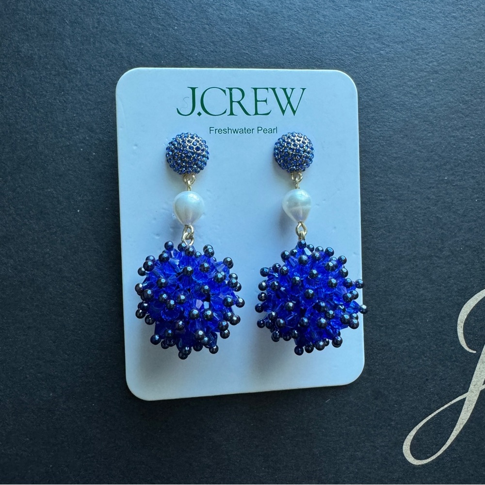 🌱 J. Crew Crystal burst and freshwater pearl drop earrings - Picture 3 of 5